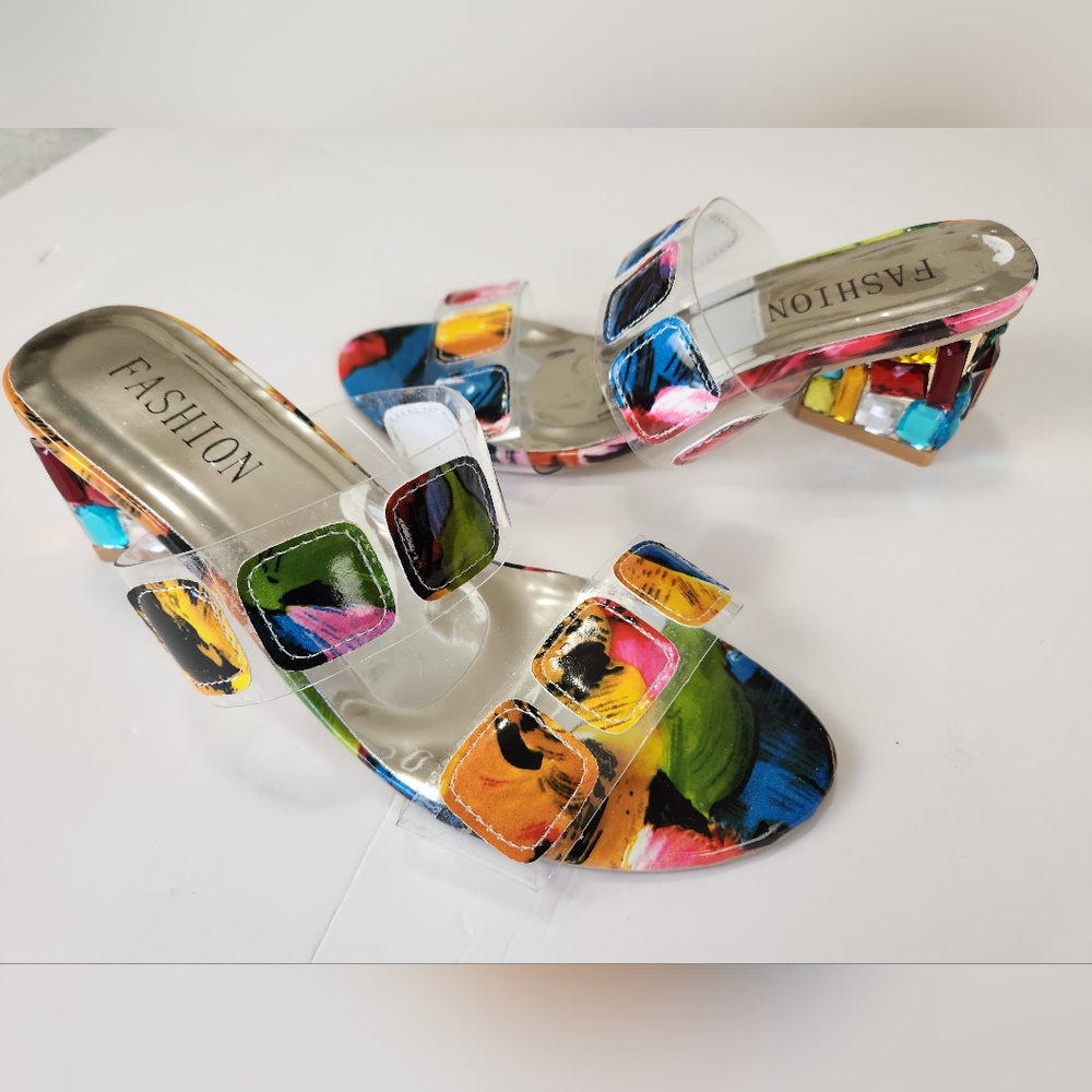 Fashion Colorful Jeweled Block Heel Sandal Size 37 / US 6 - Picture 3 of 15